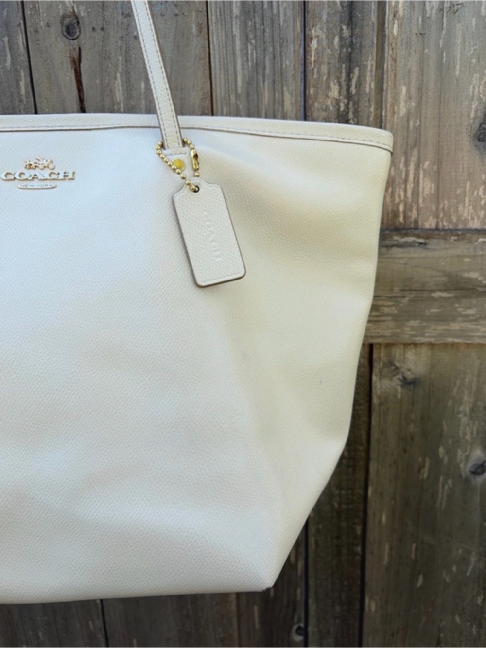 Coach White Leather Tote with Gold Accents - Picture 3 of 10